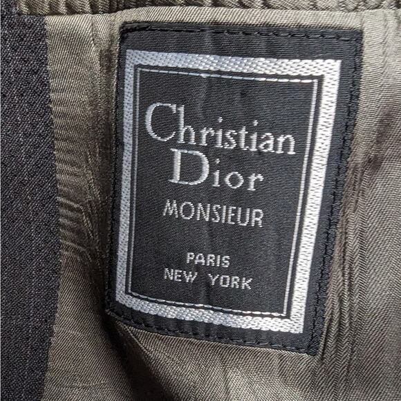 Vtg 1980s Christian Dior Monsieur Gray Wool Pinstriped Two Button Blazer 42 L - Picture 5 of 8